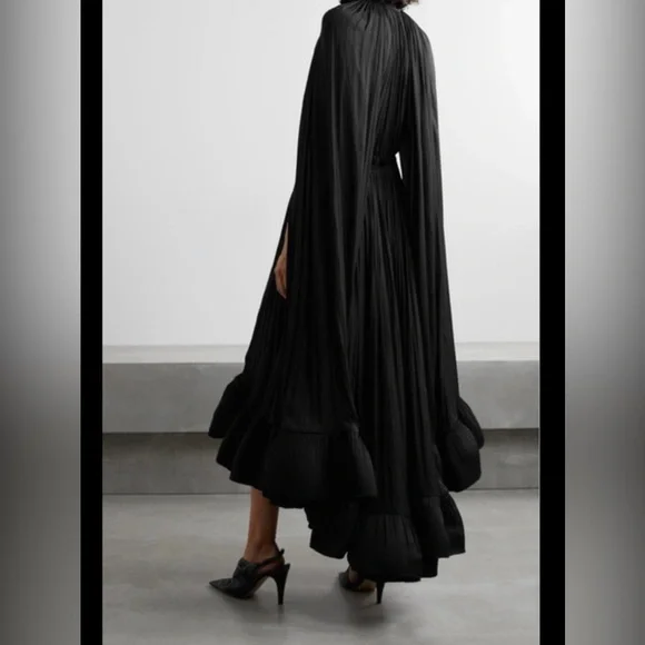 LANVINCape-effect tie-detailed ruffled crepe dress FR36
